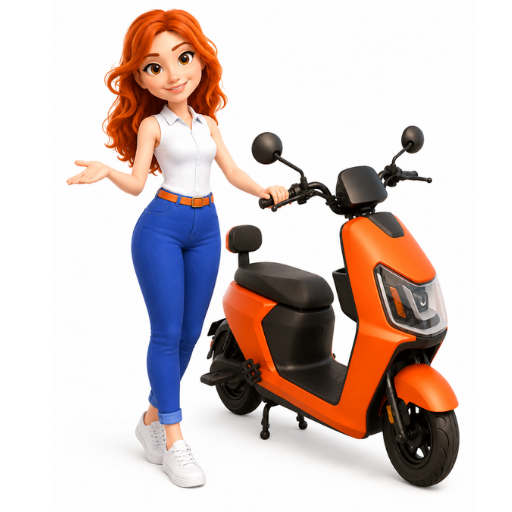 Personagem da Conexão Premiada apresentando uma motoca laranja